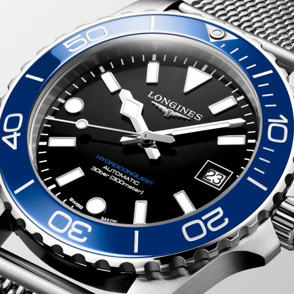 Longines HydroConquest automatic black dial milanese bracelet 39 mm