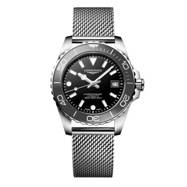 Montre Longines HydroConquest automatique cadran noir bracelet acier milanais 39 mm
