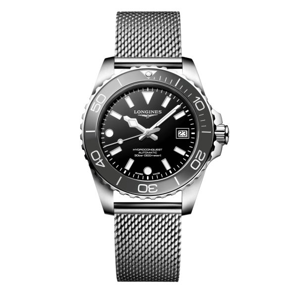 Montre Longines HydroConquest automatique cadran noir bracelet acier milanais 39 mm