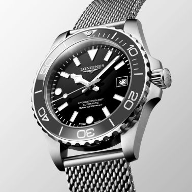 Montre Longines HydroConquest automatique cadran noir bracelet acier milanais 42 mm