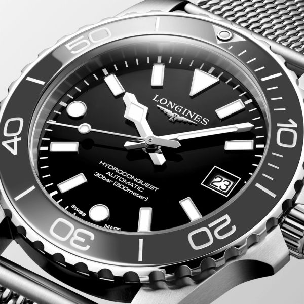 Longines HydroConquest automatic black dial milanese bracelet 42 mm