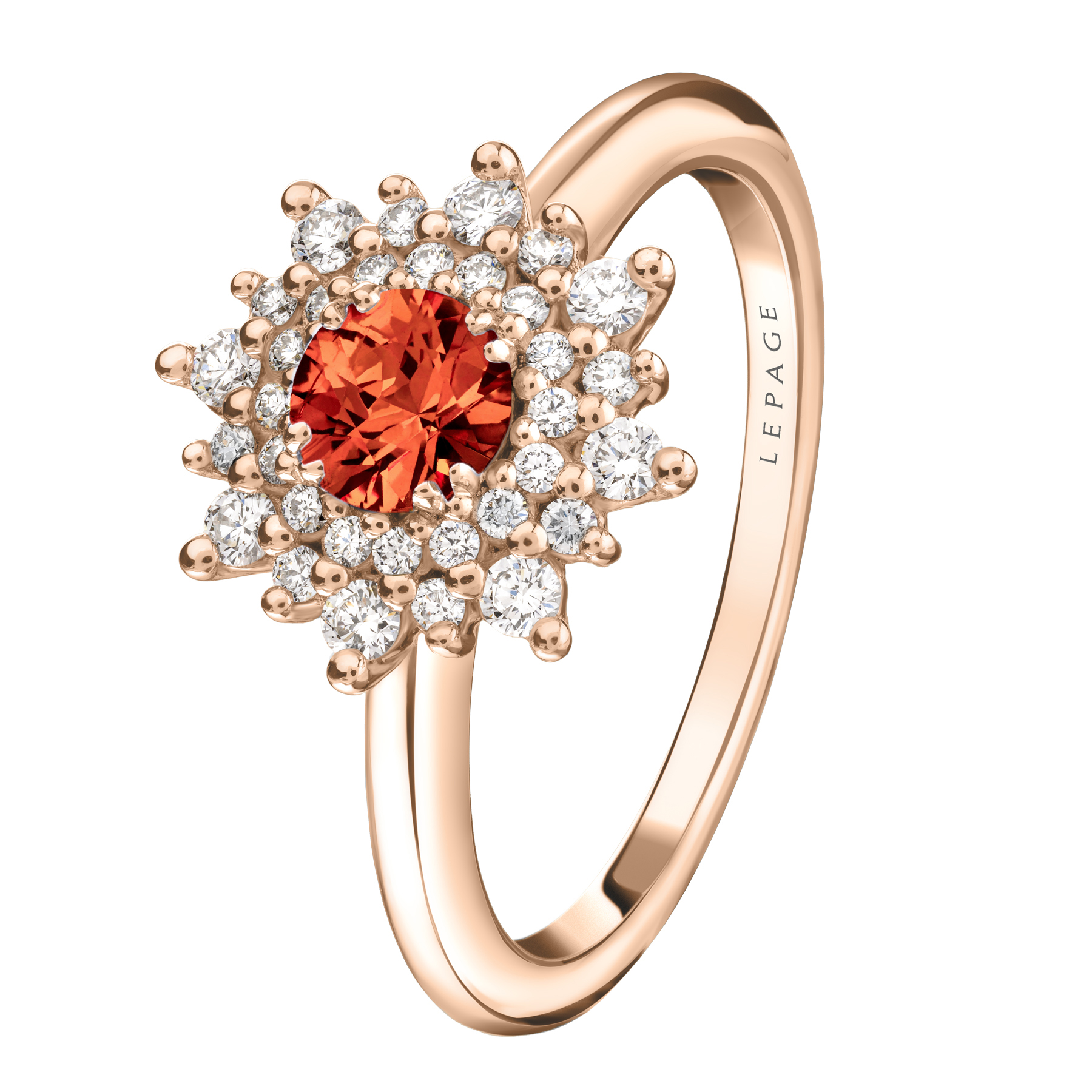 Lepage Dentelle ring in rose gold, orange sapphire and diamonds