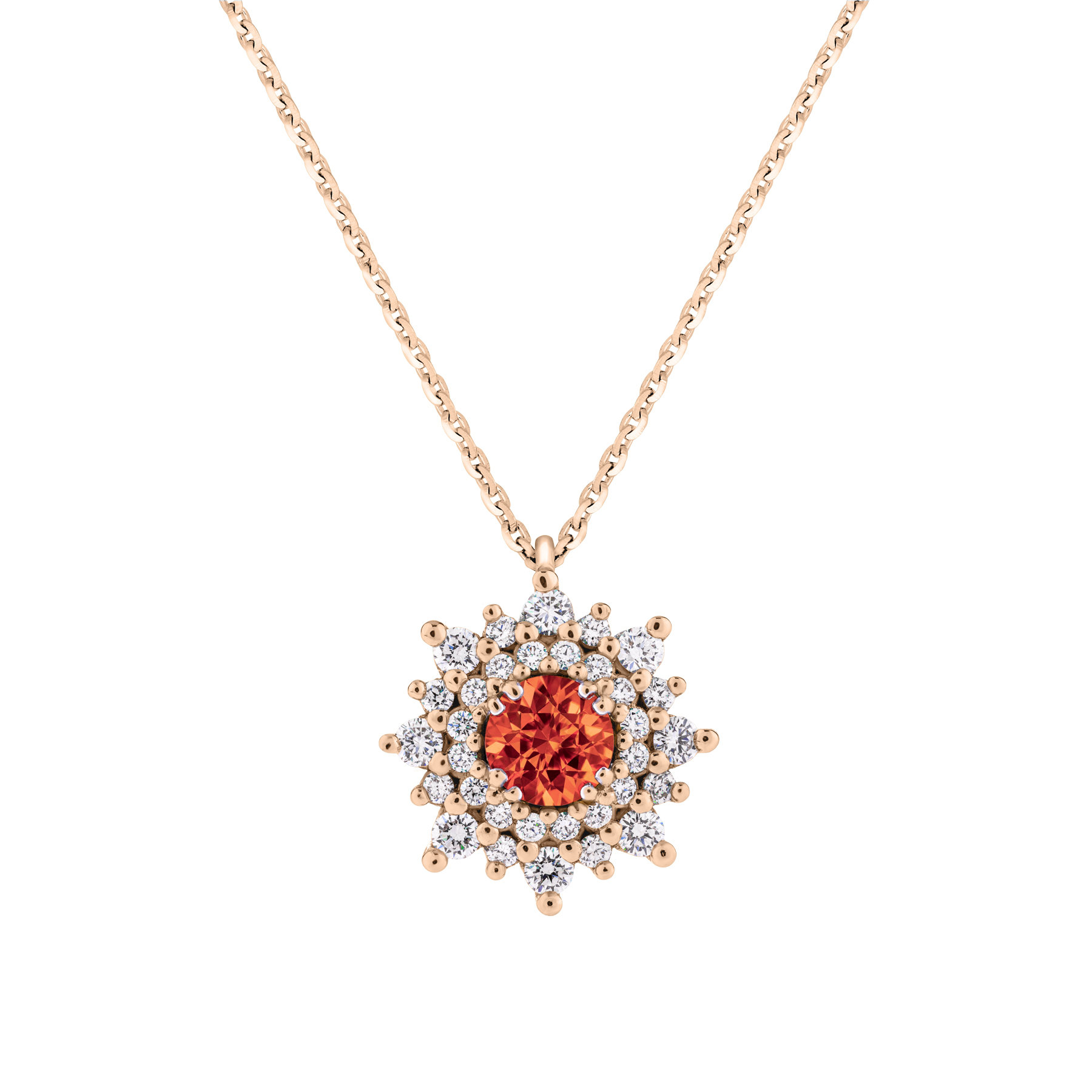 Collier Lepage Dentelle en or rose, saphir orange et diamants