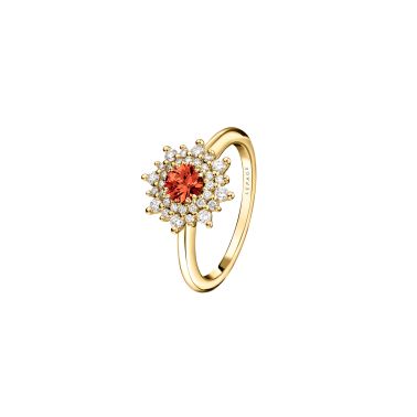 Lepage Dentelle ring in yellow gold, orange sapphire and diamonds