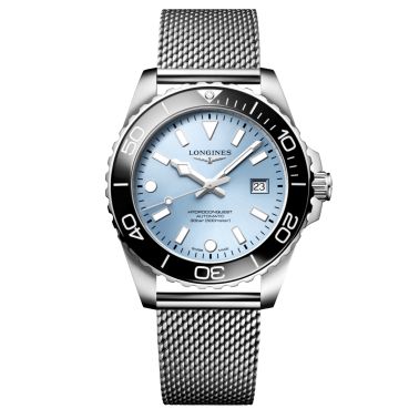Montre Longines HydroConquest automatique cadran bleu glacier bracelet acier milanais 42 mm