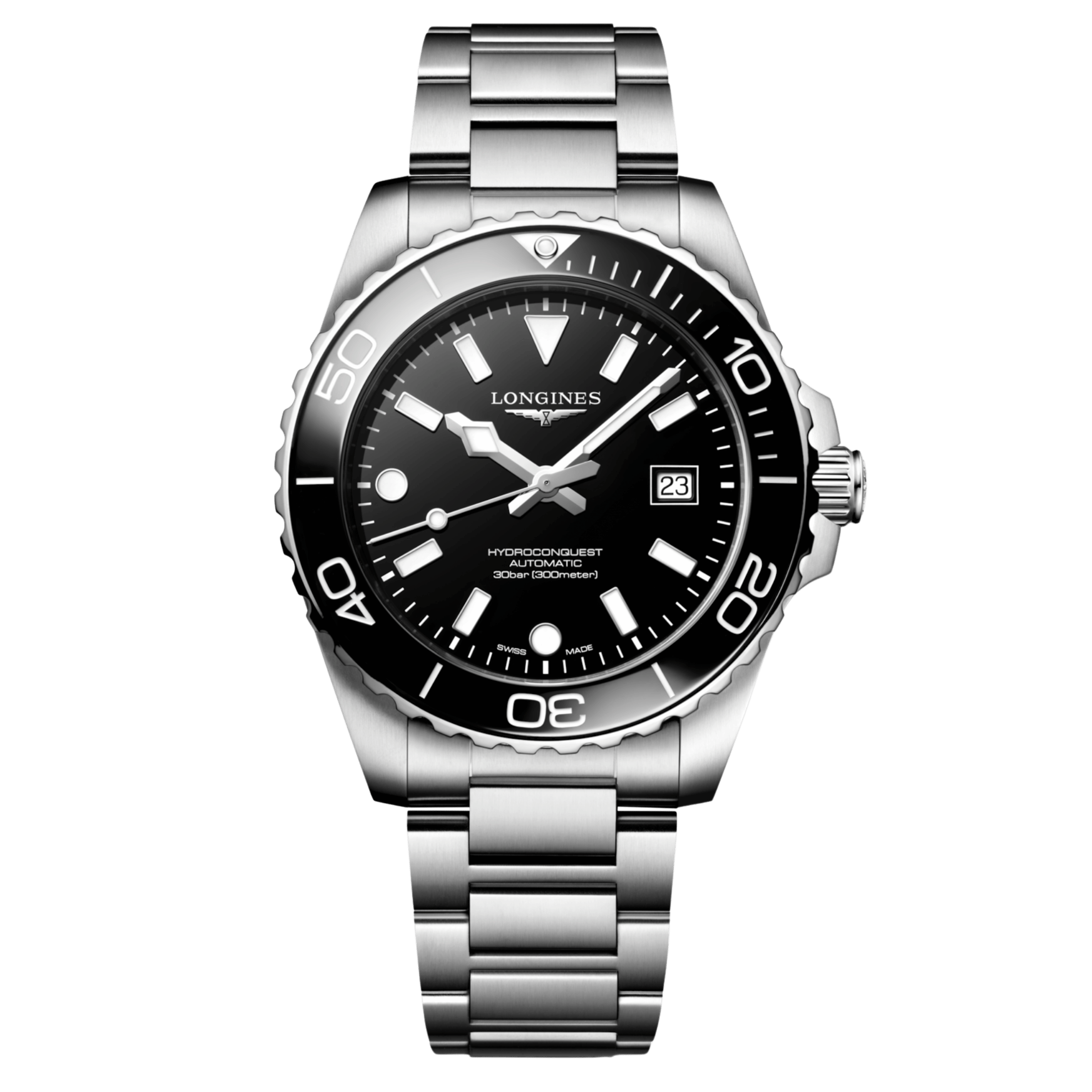 Longines HydroConquest automatic black dial steel bracelet 42 mm