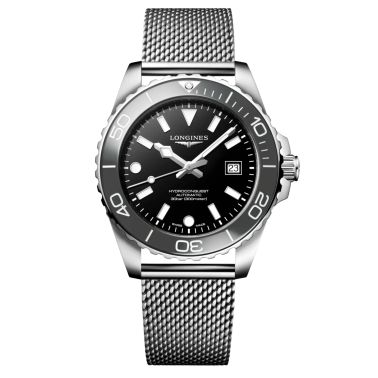 Montre Longines HydroConquest automatique cadran noir bracelet acier milanais 42 mm