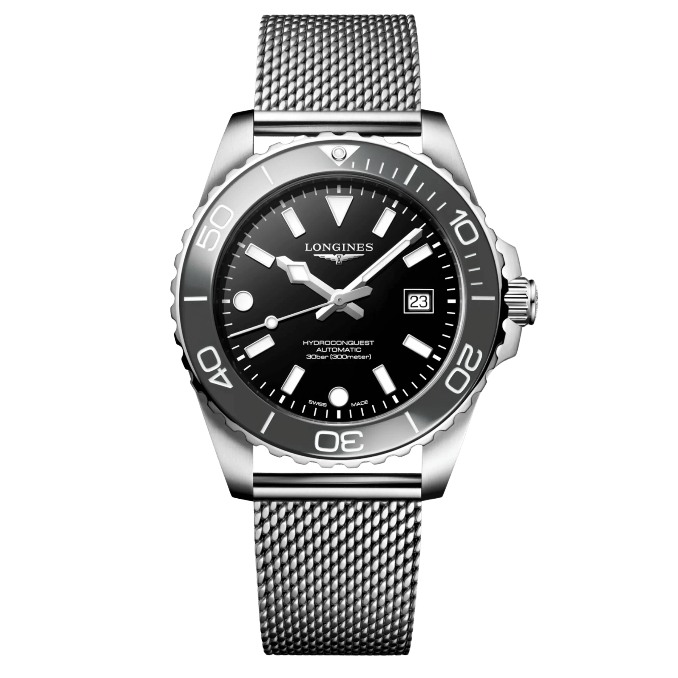 Longines HydroConquest automatic black dial milanese bracelet 42 mm