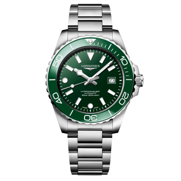 Longines HydroConquest automatic green dial steel bracelet 42 mm