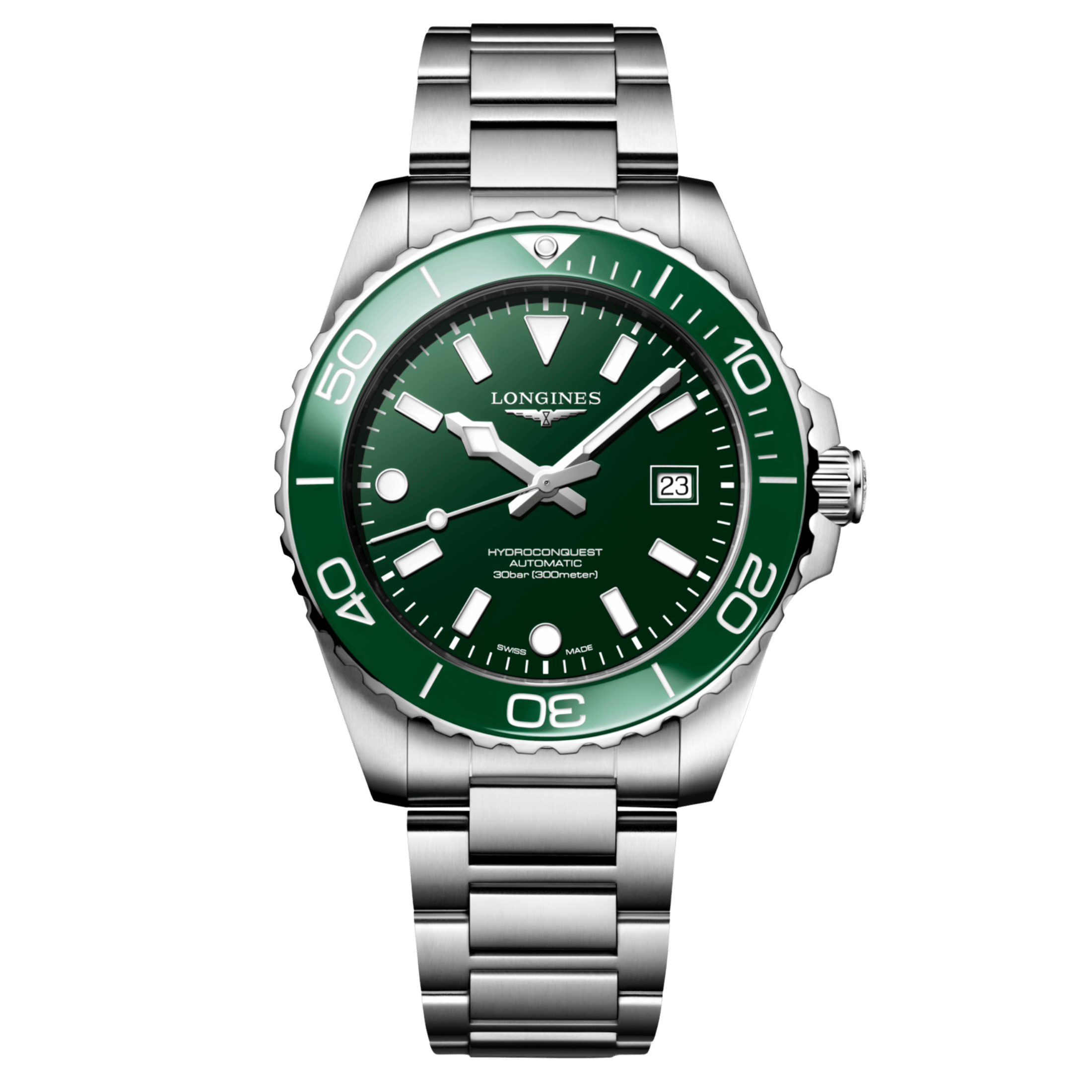 Longines HydroConquest automatic green dial steel bracelet 42 mm
