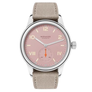 NOMOS Club Campus Full Rose Mechanical Watch Steel Case, Pink Dial, Beige Velvet Strap, 36 mm
