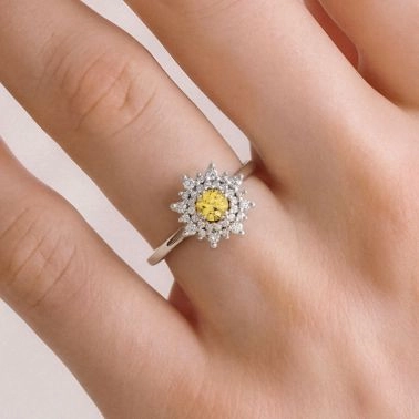 Bague Lepage Dentelle en or blanc, saphir jaune et diamants