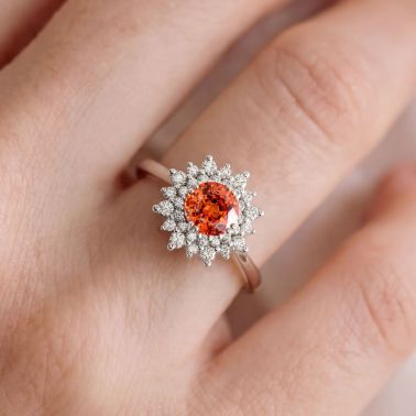 Lepage Dentelle ring in white gold, orange sapphire and diamonds