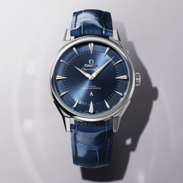 Montre Omega Constellation Observatory automatique cadran bleu bracelet cuir 39,4 mm