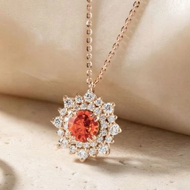 Collier Lepage Dentelle en or rose, saphir orange et diamants