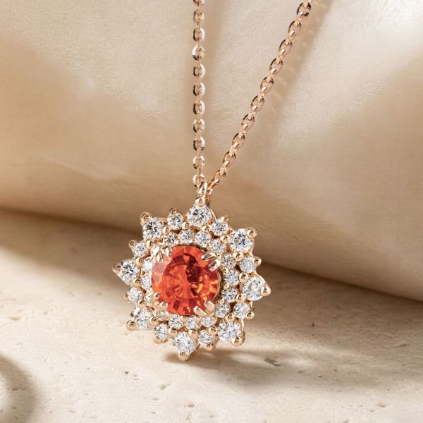 Collier Lepage Dentelle en or rose, saphir orange et diamants