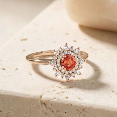 Bague Lepage Dentelle en or rose, saphir orange et diamants