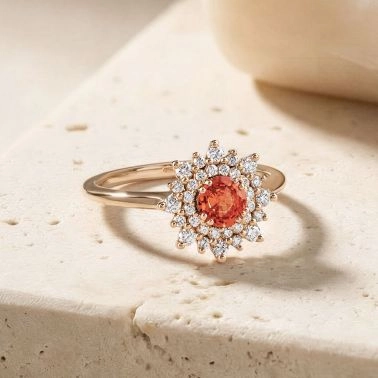 Bague Lepage Dentelle en or rose, saphir orange et diamants