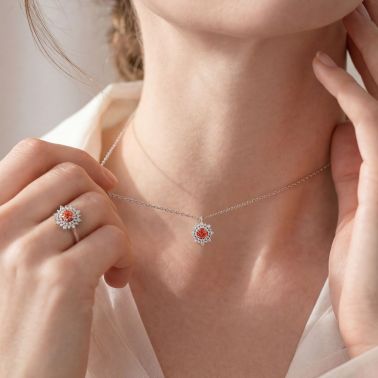 Collier Lepage Dentelle en or blanc, saphir orange et diamants