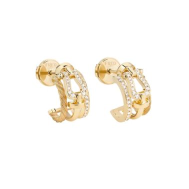 FRED Force 10 Rise Small Earrings in Yellow Gold and Diamonds