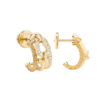 FRED Force 10 Rise Small Earrings in Yellow Gold and Diamonds