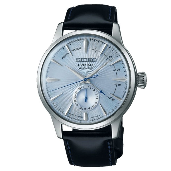 Montre Seiko Présage automatique cadran bleu foncé soleillé bracelet cuir noir 40,5 mm