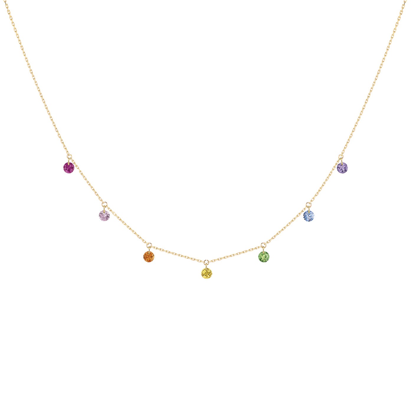 Collier La Brune et La Blonde Confetti Rainbow en or jaune et pierres précieuses 0,90 carat - Zoom