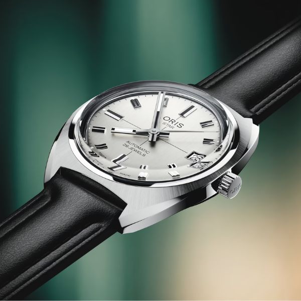 Montre Oris Star Edition automatique cadran argenté bracelet cuir 35 mm