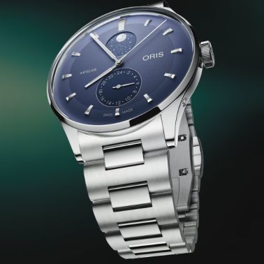 Montre Oris Artelier Complication automatique cadran bleu bracelet acier 39,5 mm