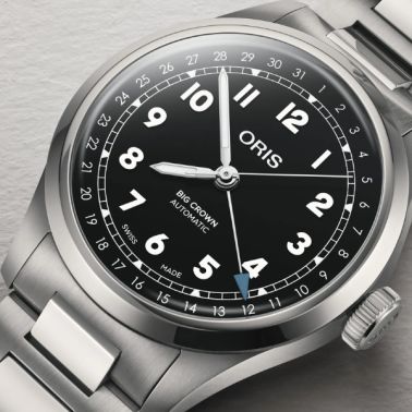 Montre Oris Big Crown Pointer Date automatique cadran noir bracelet acier 40 mm