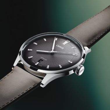 Montre Oris Artelier Date automatique cadran noir bracelet cuir 38 mm