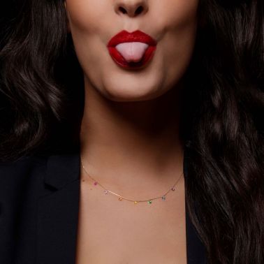 Collier La Brune et La Blonde Confetti Rainbow en or jaune et pierres précieuses 0,90 carat - Porte