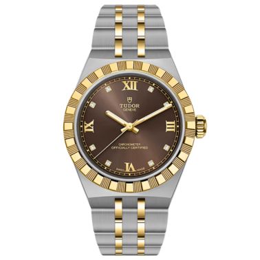 Montre Tudor Royal automatique acier et or jaune cadran marron 30 mm
