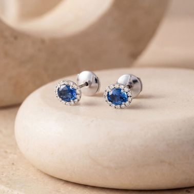 Boucles d'oreilles Lepage Eléanor en or blanc, saphir et diamants