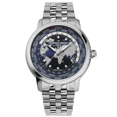 Frédérique Constant Classics Worldtimer Manufacture automatic blue dial steel bracelet 40 mm