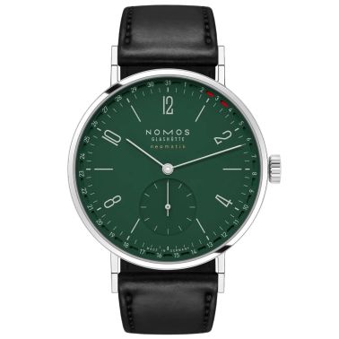 Montre Nomos Tangente Neomatik 38 Update automatique fond saphir cadran vert bracelet cuir noir 38,5 mm