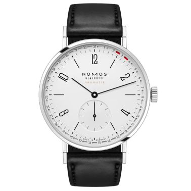 Montre Nomos Tangente Neomatik 38 Update automatique Gold fond saphir cadran argent bracelet cuir noir 38,5 mm