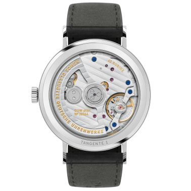 Montre Nomos Tangente Neomatik 38 Update automatique Gold fond saphir cadran argent bracelet cuir noir 38,5 mm