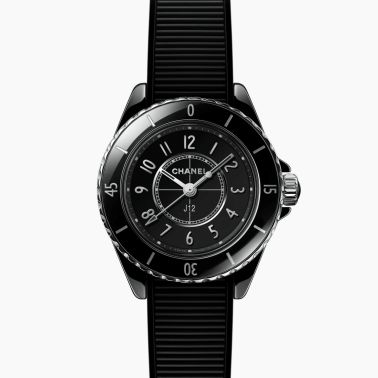 CHANEL J12 watch, black dial, rubber strap, 28 mm