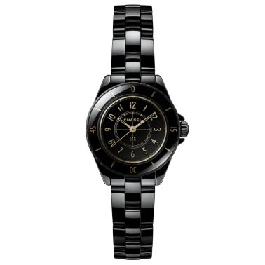 CHANEL J12 Golden Black Quartz Ceramic Watch with Black Dial, 28 mm