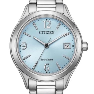 Montre Citizen Trendy Colors Eco-Drive cadran bleu bracelet acier 33,5 mm