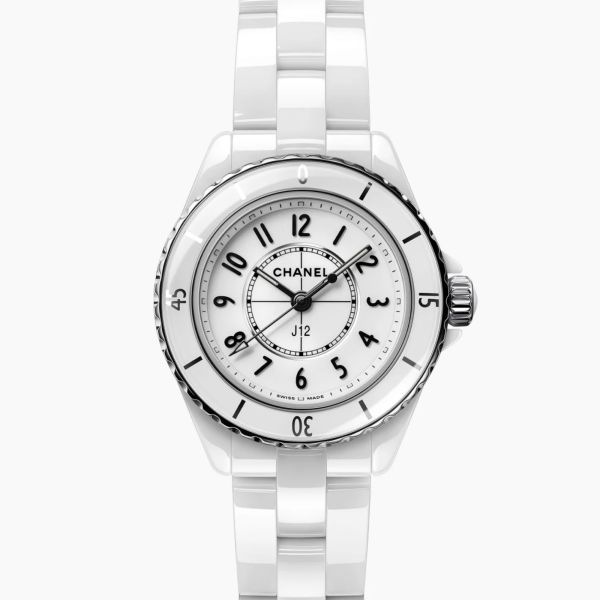 CHANEL J12 Quartz Watch, White Ceramic Case, White Dial, 28 mm