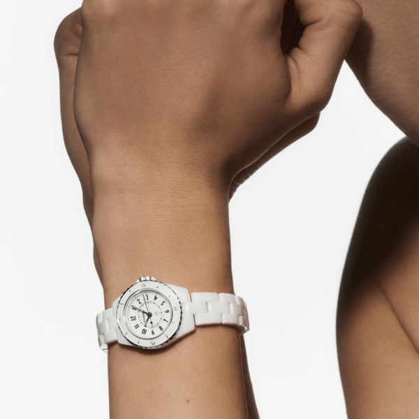 CHANEL J12 Quartz Watch, White Ceramic Case, White Dial, 28 mm