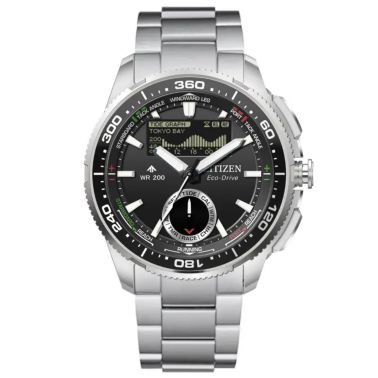 Citizen Promaster Marine Wave Tracker Eco-Drive black dial steel bracelet 42 mm