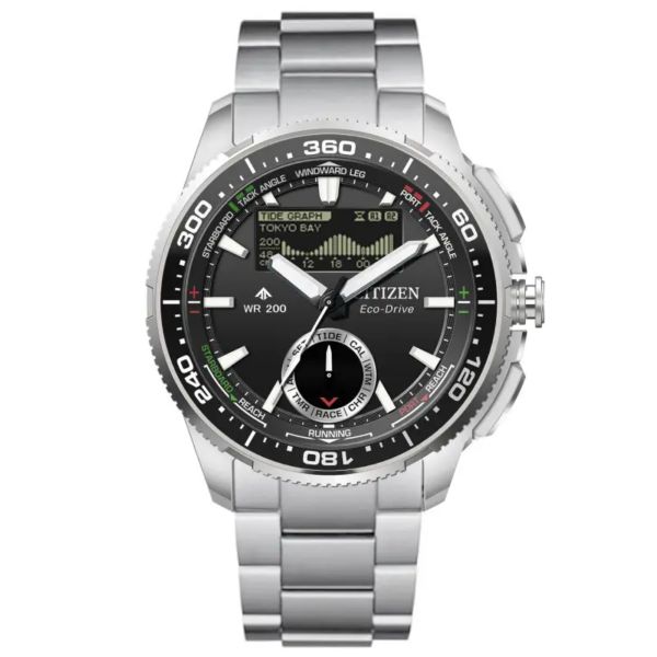 Citizen Promaster Marine Wave Tracker Eco-Drive black dial steel bracelet 42 mm