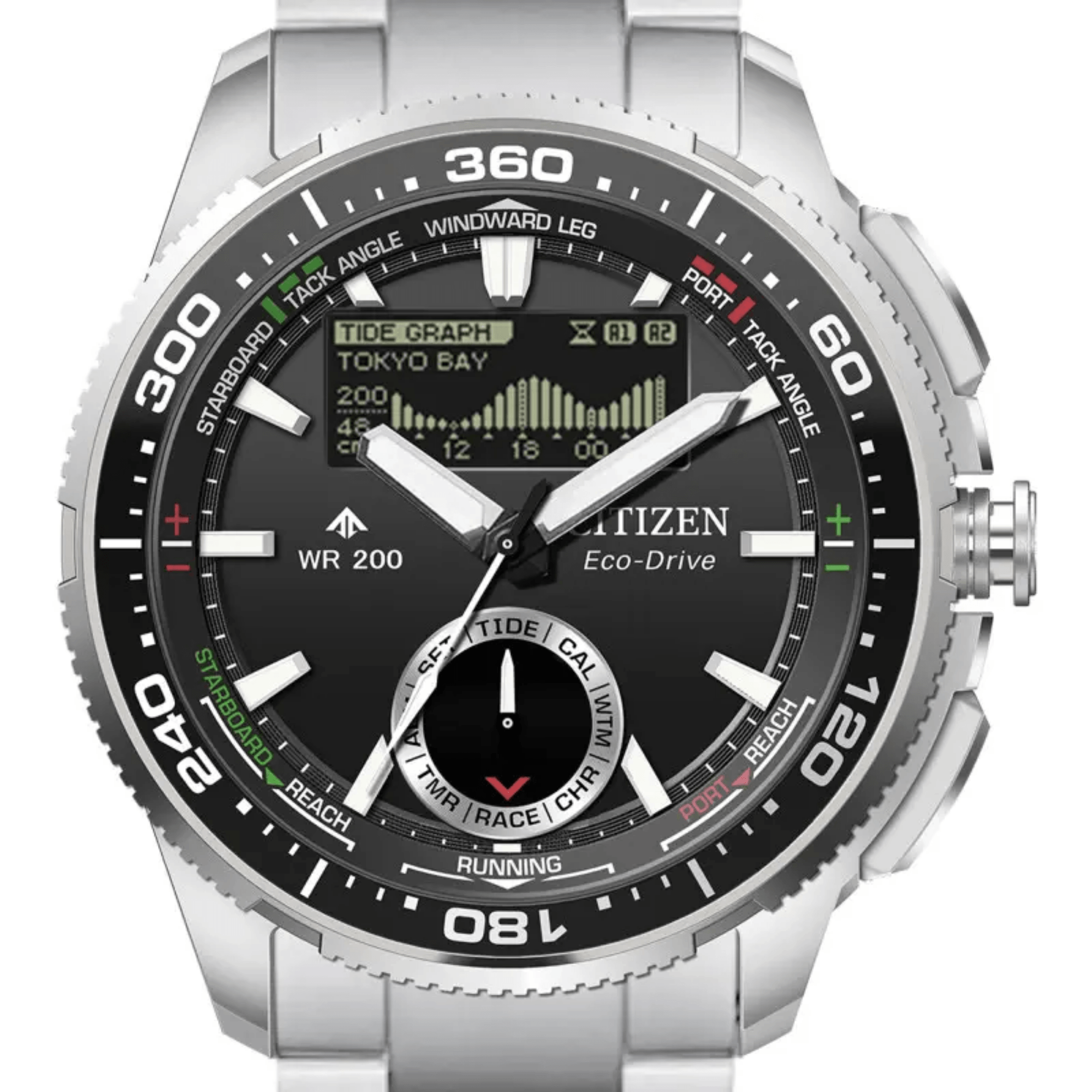 Citizen Promaster Marine Wave Tracker Eco-Drive black dial steel bracelet 42 mm