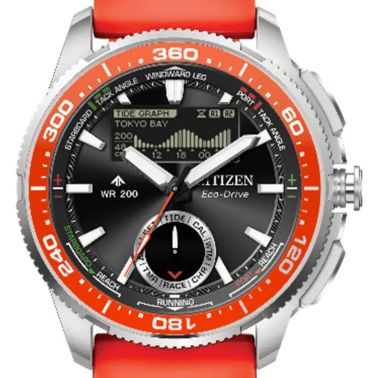 Montre Citizen Promaster Marine Wave Tracker Eco-Drive cadran noir bracelet orange caoutchouc 42 mm