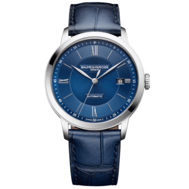 Montre Baume et Mercier Classima automatique cadran bleu bracelet cuir bleu 40 mm