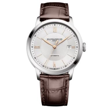 Montre Baume et Mercier Classima automatique cadran argenté bracelet cuir marron 40 mm