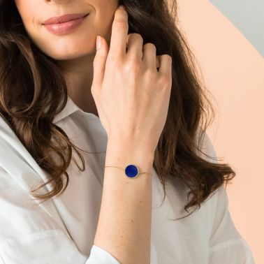Bracelet Lepage Colette Lune Perlée or jaune et lapis lazuli